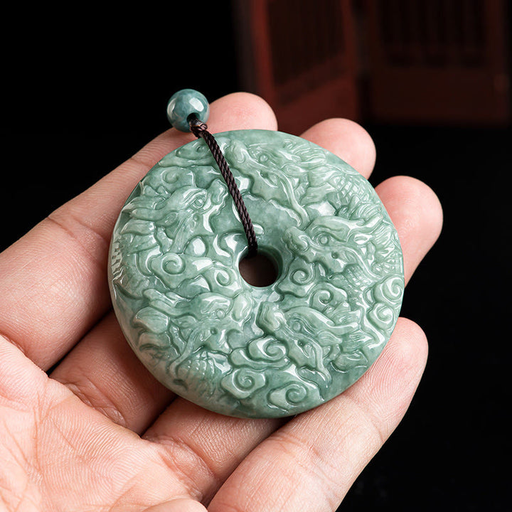 Buddha Stones Año del Dragón Jade Natural Nueve Dragones Paz Hebilla Collar Colgante de Protección