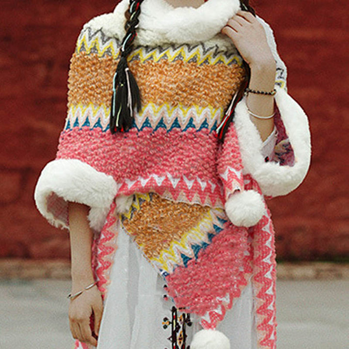 Mantón de rayas multicolor tibetano con Buddha Stones , bufanda de viaje acogedora para invierno