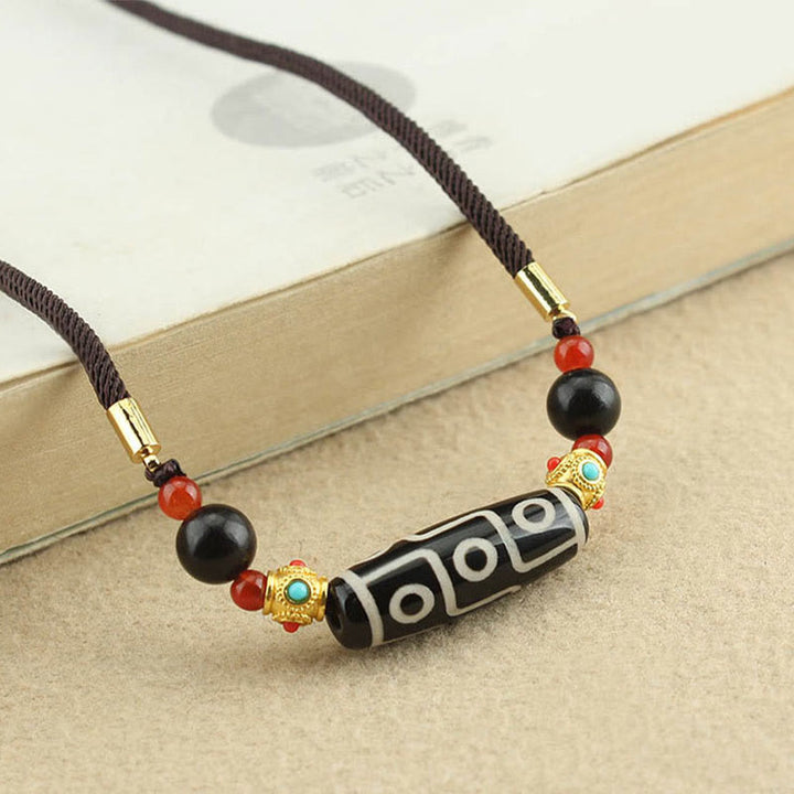 Colgante de collar de cadena con Buddha Stones tibetanas de nueve ojos Dzi, protección de cuentas, bendiciones