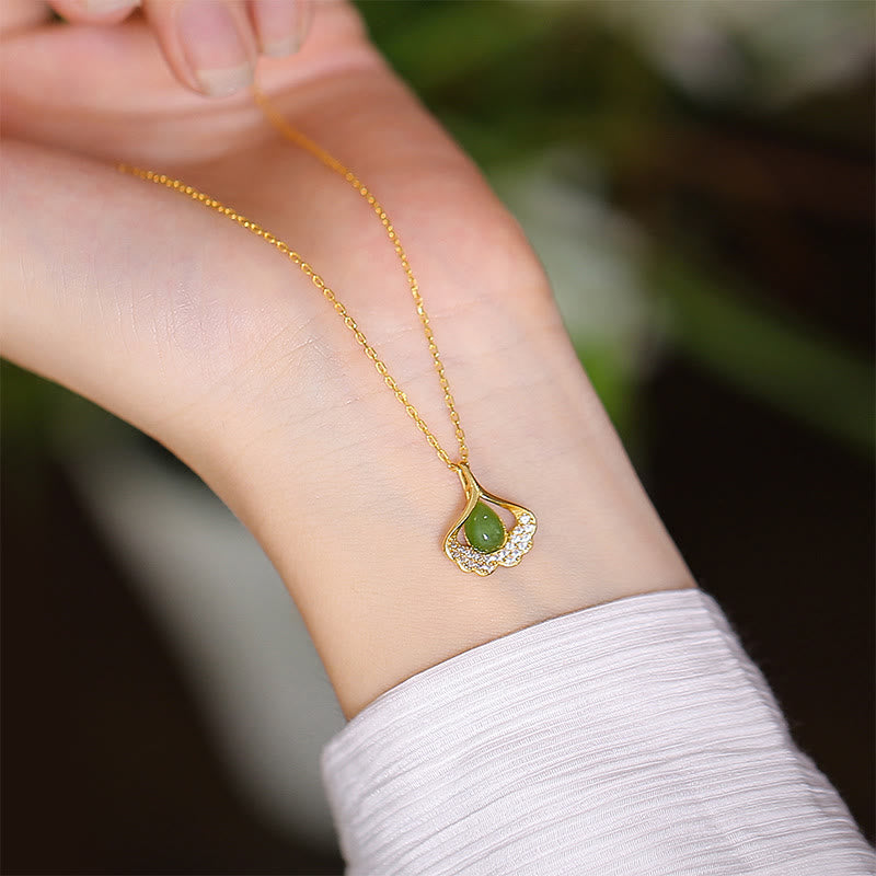 Collar con colgante de mariposa de Buda sonriente de la suerte, Jade cian Natural de Plata de Ley 925 - Hoja de ginkgo de jade cian - image 37