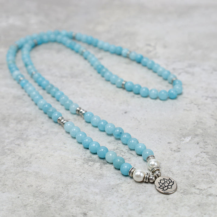 Buddha Stones Pulsera de Mala de Loto Curativo de Piedra Amazonita Natural