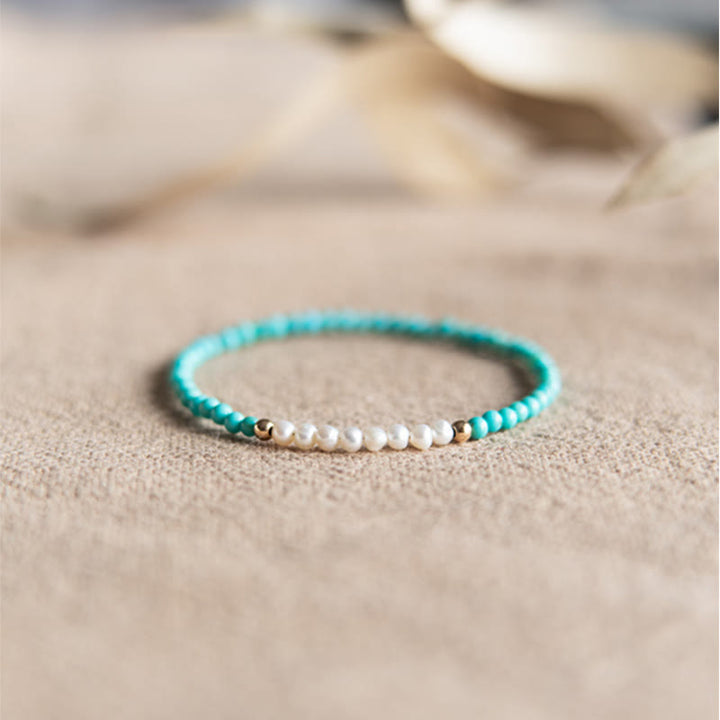 Pulsera con cuentas de perlas turquesas naturales de plata de ley 925 con Buddha Stones