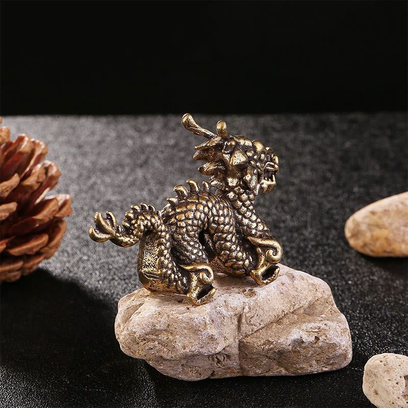 Buddha Stones Año del Dragón Pequeño Dragón de Latón Auspicioso Suerte Éxito Decoración del Hogar