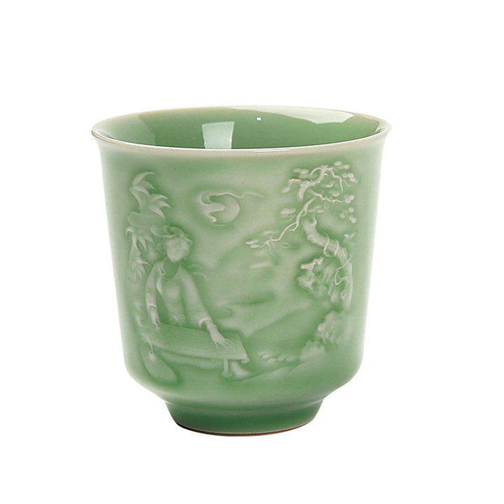 Taza de té de cerámica de pino, piedras de Buddha Stones , árboles, pabellón, montañas, ríos, Kung Fu