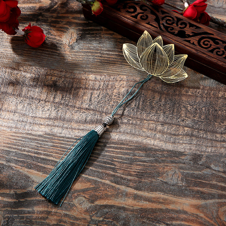 Marcapáginas hueco de latón y Metal, flor de loto con Buddha Stones, nuevo comienzo
