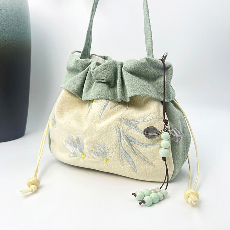 Buddha Stones Suzhou bordado Lotus Epiphyllum Magnolia algodón lino bolso bandolera bolso de hombro bolso