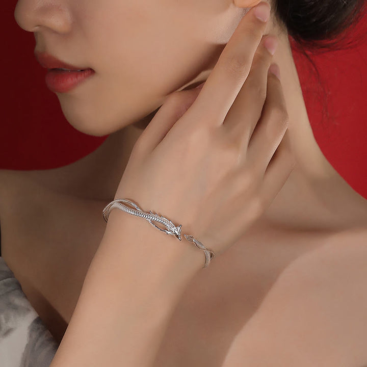 Brazalete de plata de ley 925 con Buddha Stones, diseño del año del dragón, pulsera de metal de la suerte