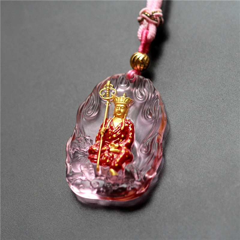 Collar con colgante de amuleto de compasión de cristal de Buda Liuli de Buddha Stones Ksitigarbha - Ksitigarbha rosa - image 6