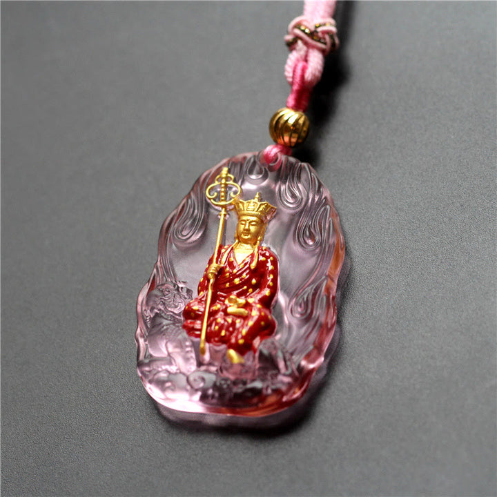 Collar con colgante de amuleto de compasión de cristal de Buda Liuli de Buddha Stones Ksitigarbha - Ksitigarbha rosa - image 6