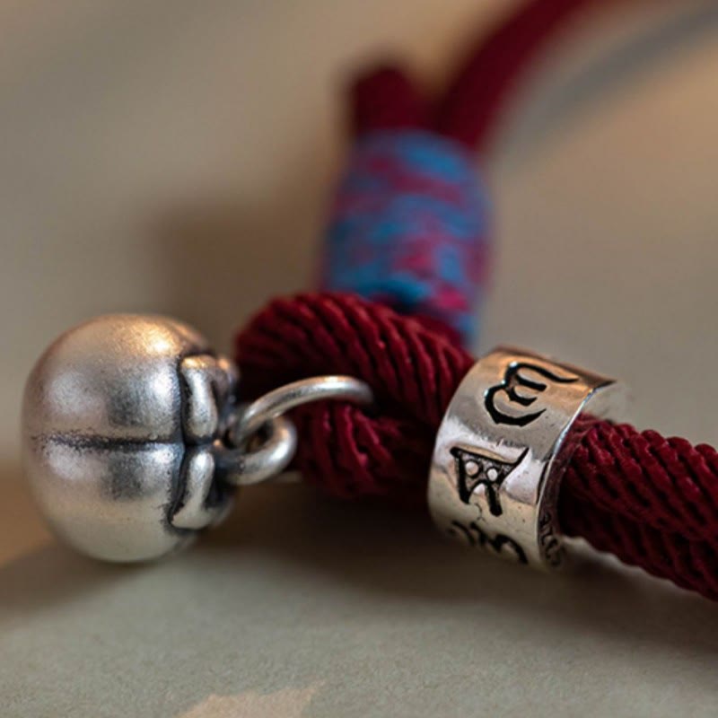 Pulsera trenzada de plata de ley 925 con Buddha Stones, Om Mani Padme Hum tibetano hecho a mano, amuleto de caqui, protección de la suerte
