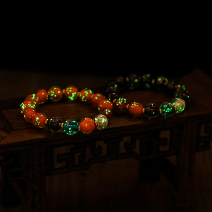 Pulsera fluorescente de la suerte con cuentas de cristal Liuli luminosas de Buddha Stones