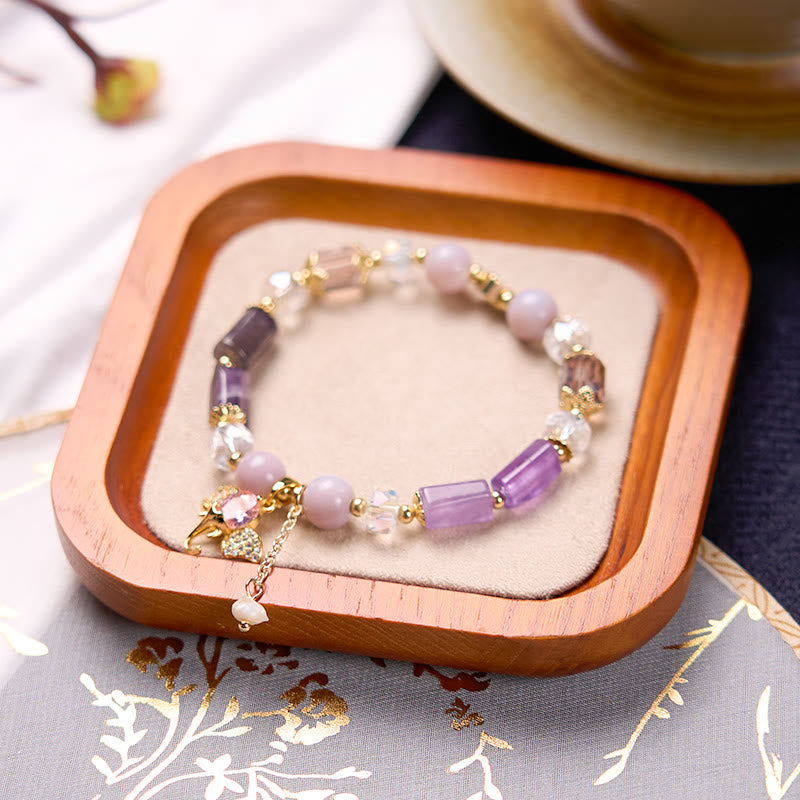 Pulsera con dije de elefante positivo, Buddha Stones , amatista, aventurina verde, cuarzo fresa