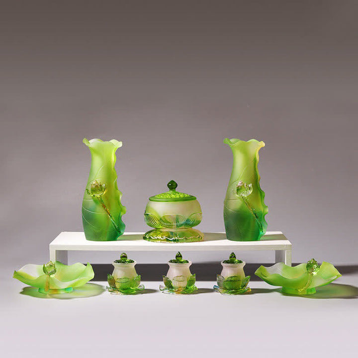 Pieza de arte de cristal Liuli hecha a mano de loto Feng Shui, decoración para el hogar y la Oficina