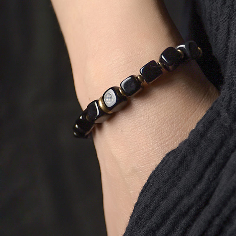 Pulsera de pareja de fuerza de cobre y cristal de obsidiana negra con Buddha Stones - image 2