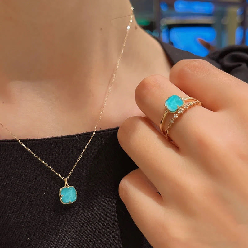 Juego de colgante y collar con anillo de protección chapado en plata de ley 925 con Buddha Stones