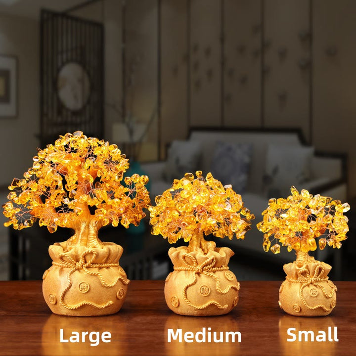 Buddha Stones Adorno de piedras preciosas de árbol de dinero de citrino natural - Feng Shui para la prosperidad