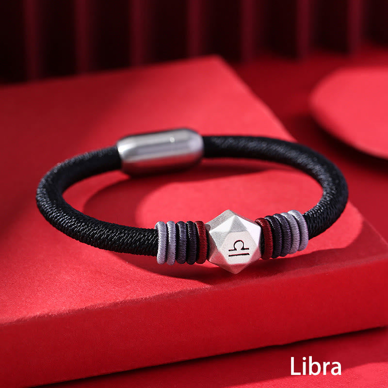 Pulsera de hilo hecha a mano con Buddha Stones de plata de ley 999 con 12 constelaciones del zodíaco