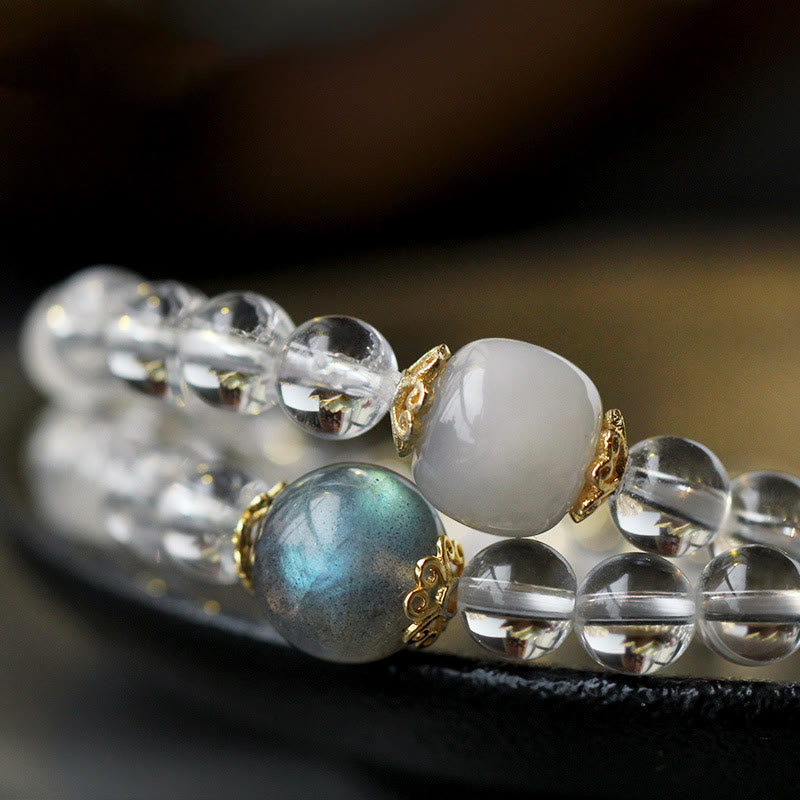 Pulsera de plata de ley 925 con Buddha Stones , zodíaco chino, Buda natal, cristal blanco, meditación, triple envoltura - image 1