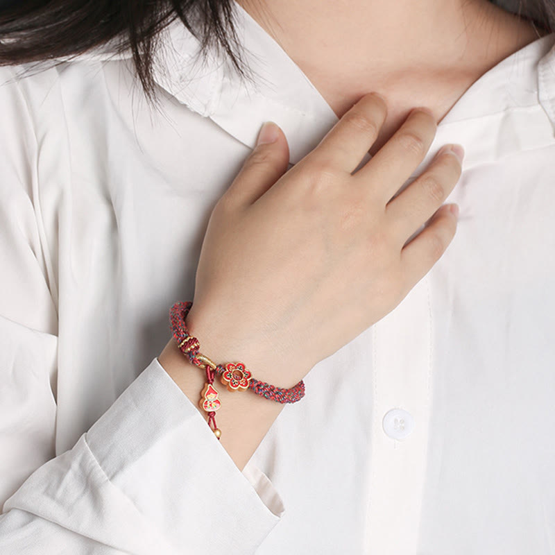 Pulsera de hilo trenzado con protección de flores de calabaza colorida hecha a mano con Buddha Stones