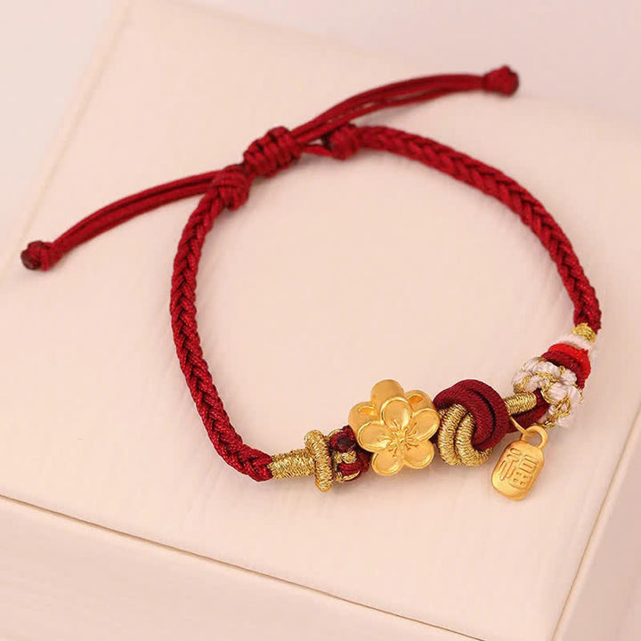 Pulsera de hilo rojo con Buddha Stones, flor de melocotón, amuleto de felicidad, suerte