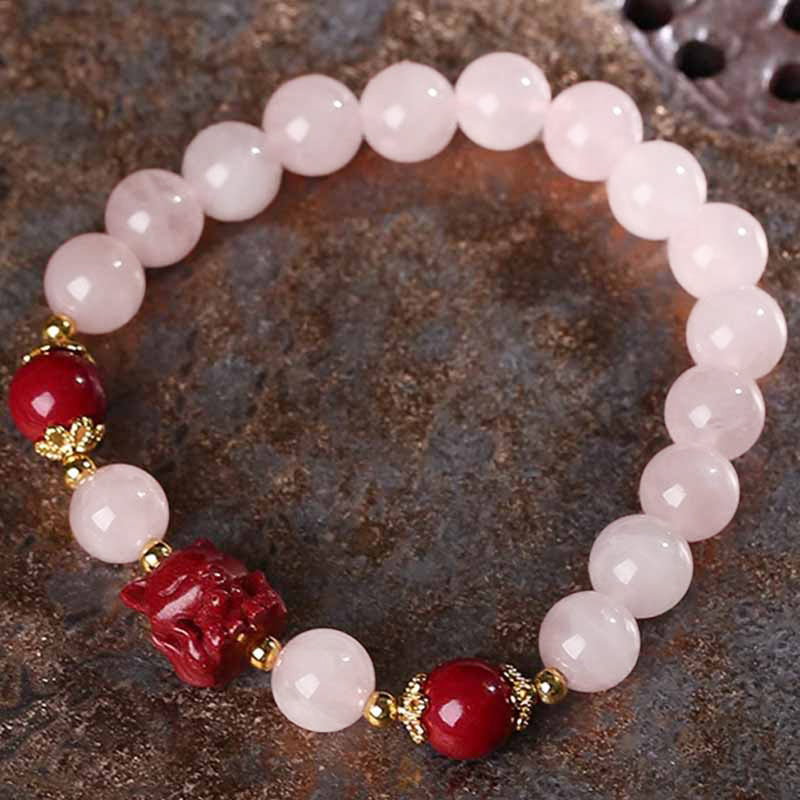 Pulsera de amor de zorro de nueve colas de cinabrio de cristal rosa natural con Buddha Stones
