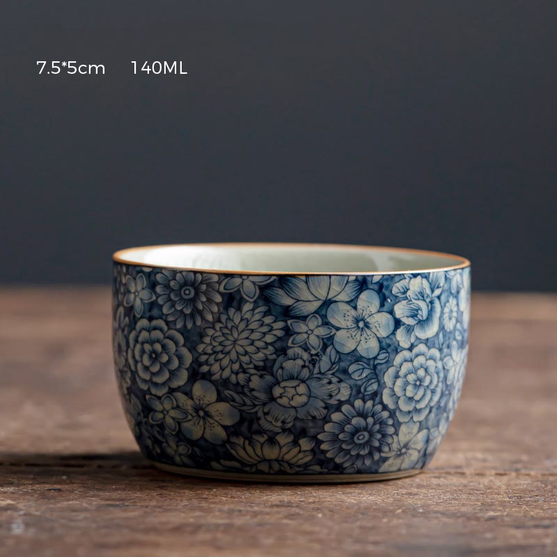 Tazas de té de cerámica con diseño de crisantemo, loto azul, flor de melocotón, Buddha Stones, tazas de té de Kung Fu