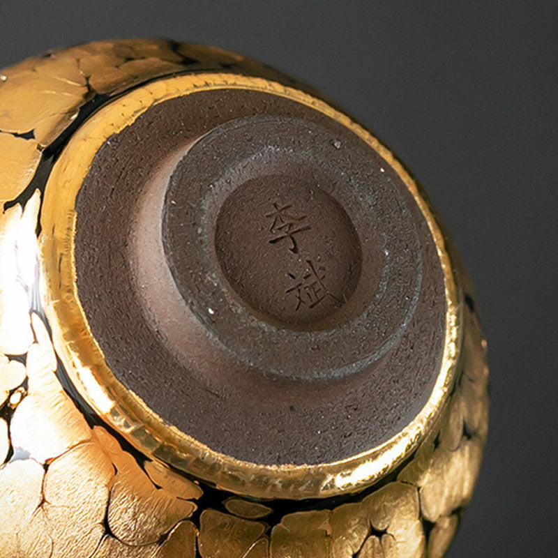 Taza de té de cerámica Jianzhan chino con diseño de manchas de oro de 24K, Buddha Stones , tazón de taza de té de Kung Fu con caja de regalo