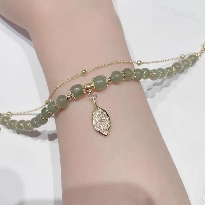 Pulsera con cuentas de la suerte, con Buddha Stones, hoja de jade, Ginkgo, tulipán, cacahuete, Fu - image 5