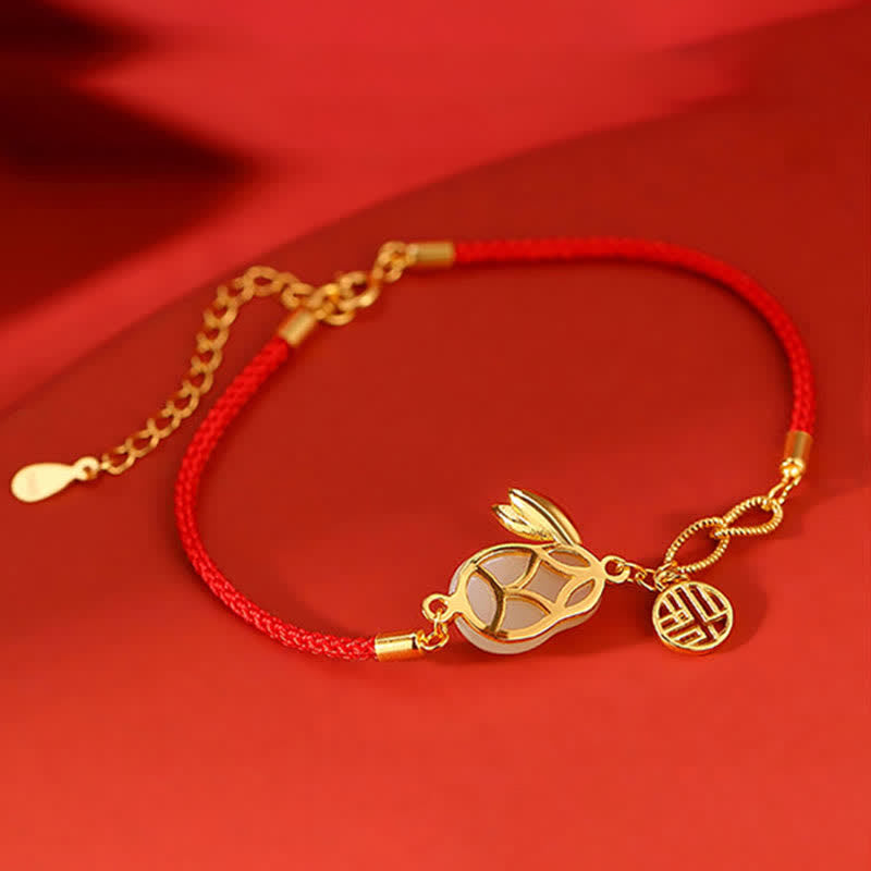 Pulsera de hilo rojo con bendición de la suerte de jade blanco hetiano del año del conejo de plata de ley 925