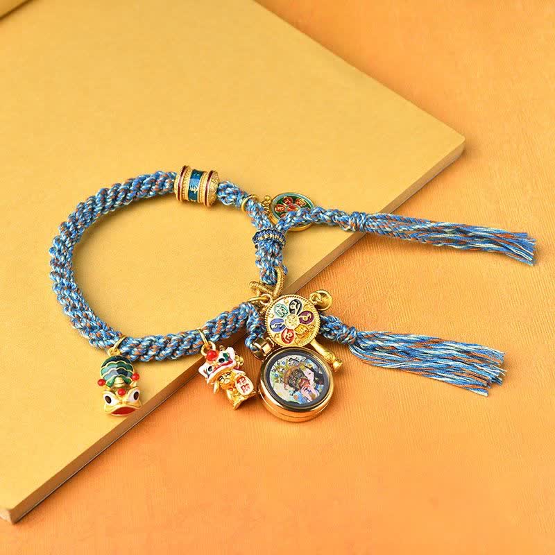 Pulsera tibetana Zakiram diosa de la riqueza Thangka suerte rueda de oración trenzada