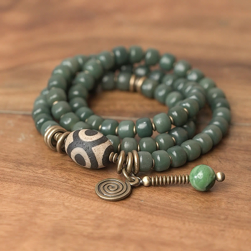 Pulsera triple de envoltura de paz de sabiduría de cuentas Dzi de semilla de Bodhi cian