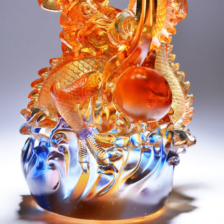 Buddha Stones Feng Shui Dragón hecho a mano Liuli Crystal Art Piece Success Home Office Decoración