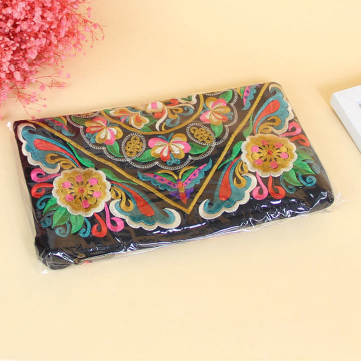 Cartera de compras con bordado de flores de Buddha Stones, dragón, mariposa, cosmos