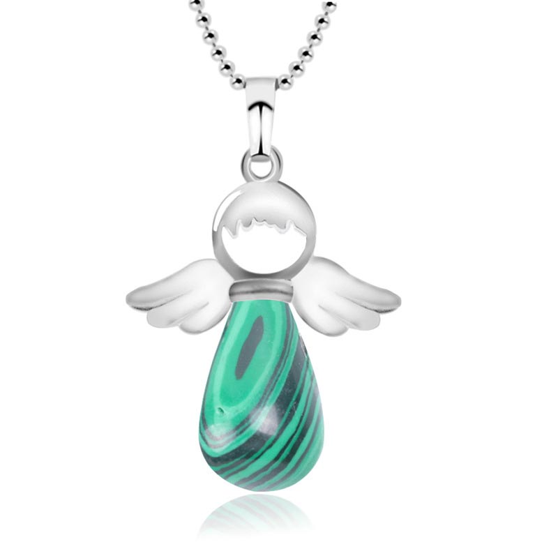 Colgante de collar de suerte de cristal natural con alas de ángel de Buddha Stones