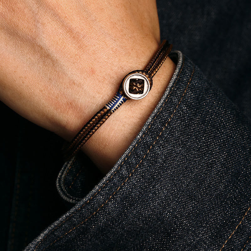 Pulsera de hilo de tejido de protección de botón hecha a mano de plata de ley 925 con Buddha Stones