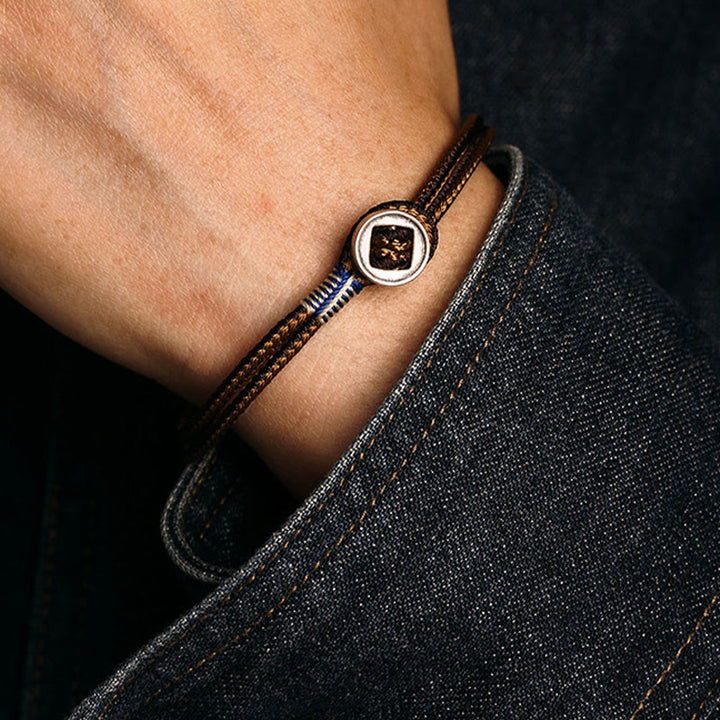 Pulsera de hilo de tejido de protección de botón hecha a mano de plata de ley 925 con Buddha Stones
