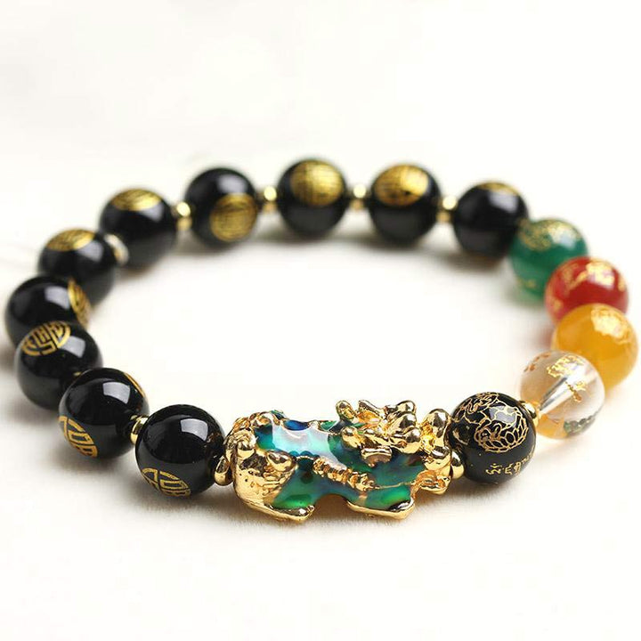 Pulsera de la suerte de obsidiana Pixiu que cambia de color con Buddha Stones