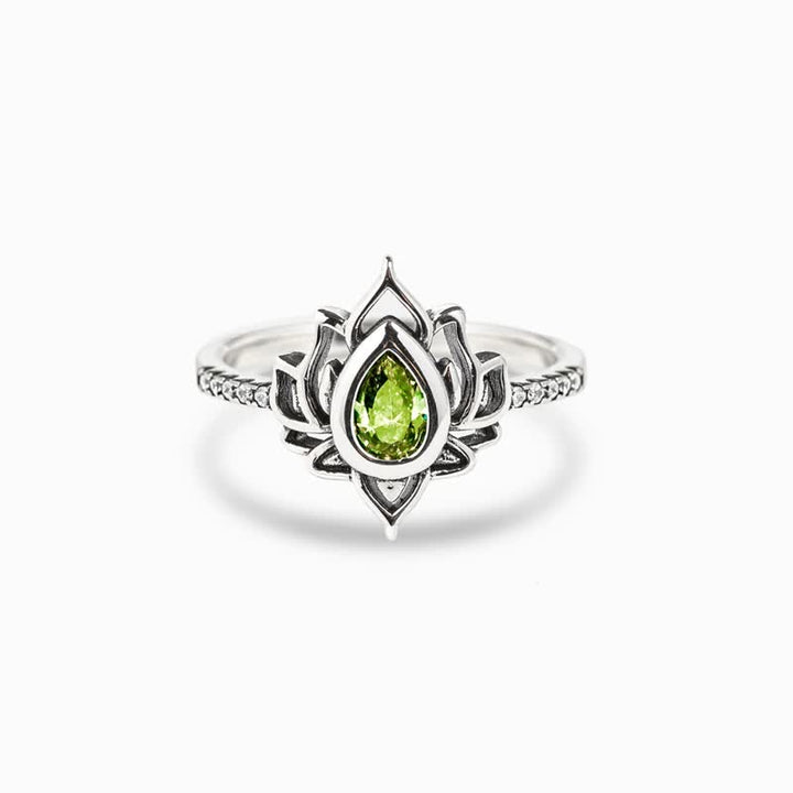 Anillo de protección de bendición de circonita de loto de plata de ley con Buddha Stones