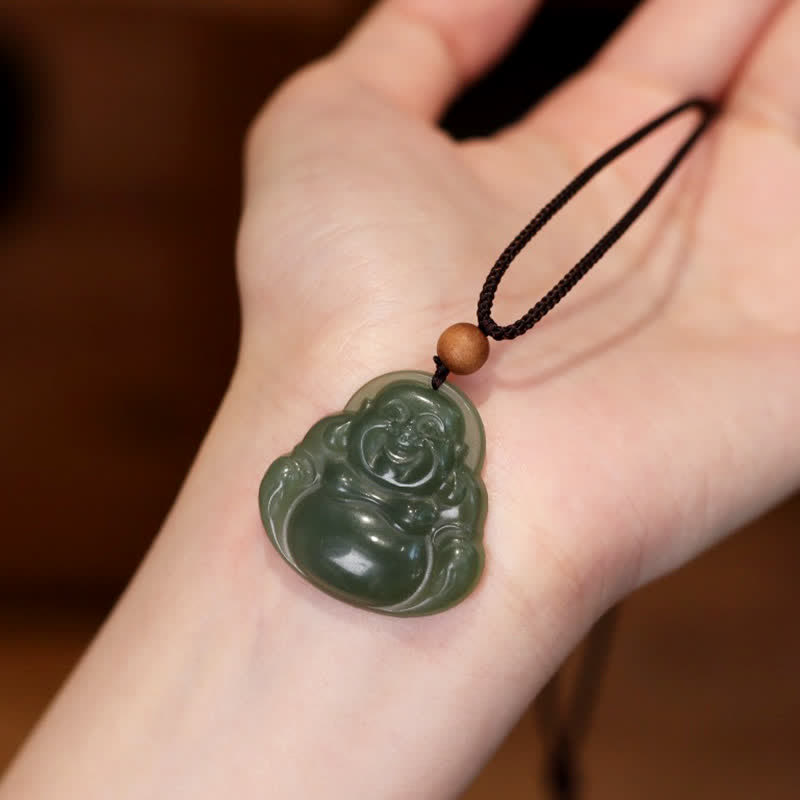 Colgante de cadena con collar de calma curativa de jade hetiano de Buda sonriente - Jade (Prosperidad ♥ Abundancia) - image 1