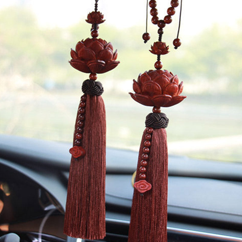 Buddha Stones tibetanas, hoja pequeña, sándalo rojo, loto, protección de la suerte, decoración de borlas