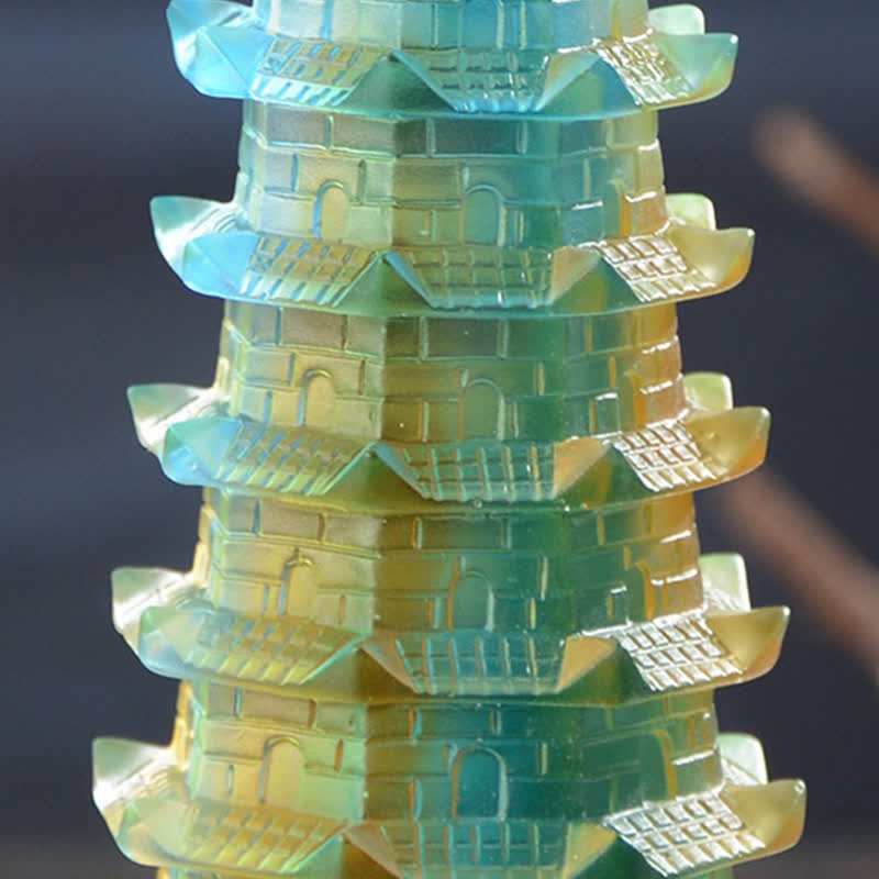 Feng Shui Wenchang Torre hecha a mano Liuli Crystal Pagoda Pieza de arte Suerte Decoración de la oficina en el hogar