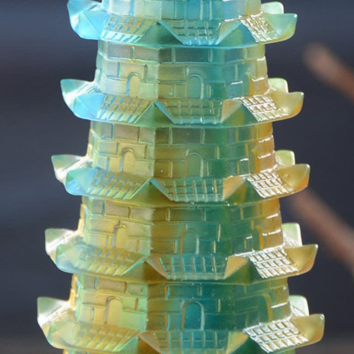 Feng Shui Wenchang Torre hecha a mano Liuli Crystal Pagoda Pieza de arte Suerte Decoración de la oficina en el hogar
