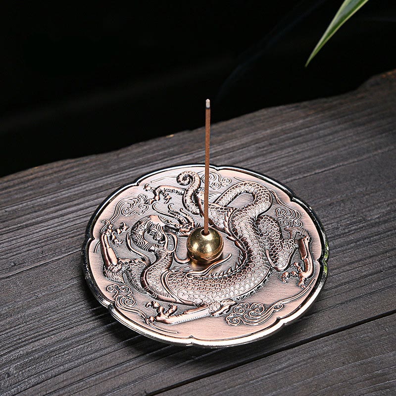 Buddha Stones redondas, protección de dragón auspicioso, palo de aleación de cobre, decoración de quemador de incienso