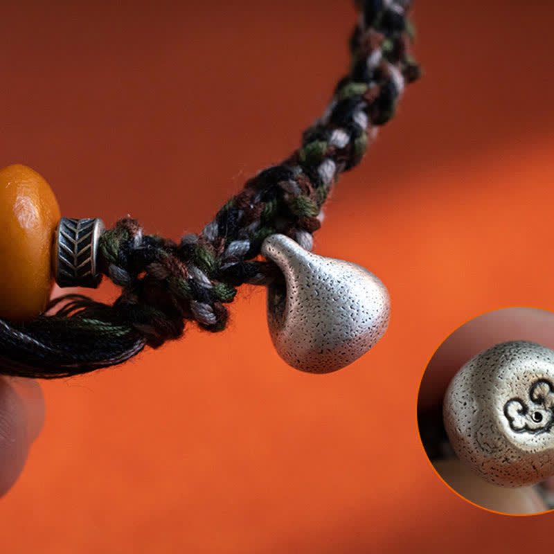 Pulsera de protección de deseos de peso de acero de ámbar hecho a mano tibetana de plata de ley 990