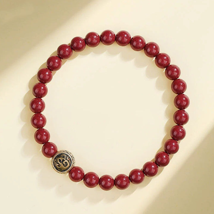 Pulsera de bendición de las cuatro bestias con cinabrio natural de plata de ley 925 con Buddha Stones