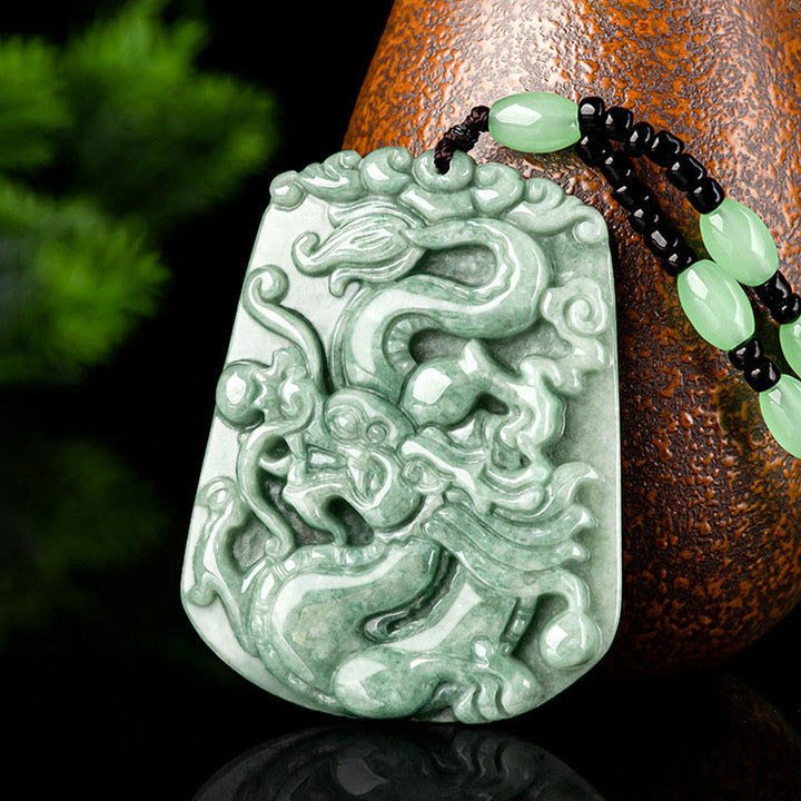 Buddha Stones Año del Dragón Dragón del Zodíaco Chino Colgante de Cadena de Cuentas de Protección de Jade