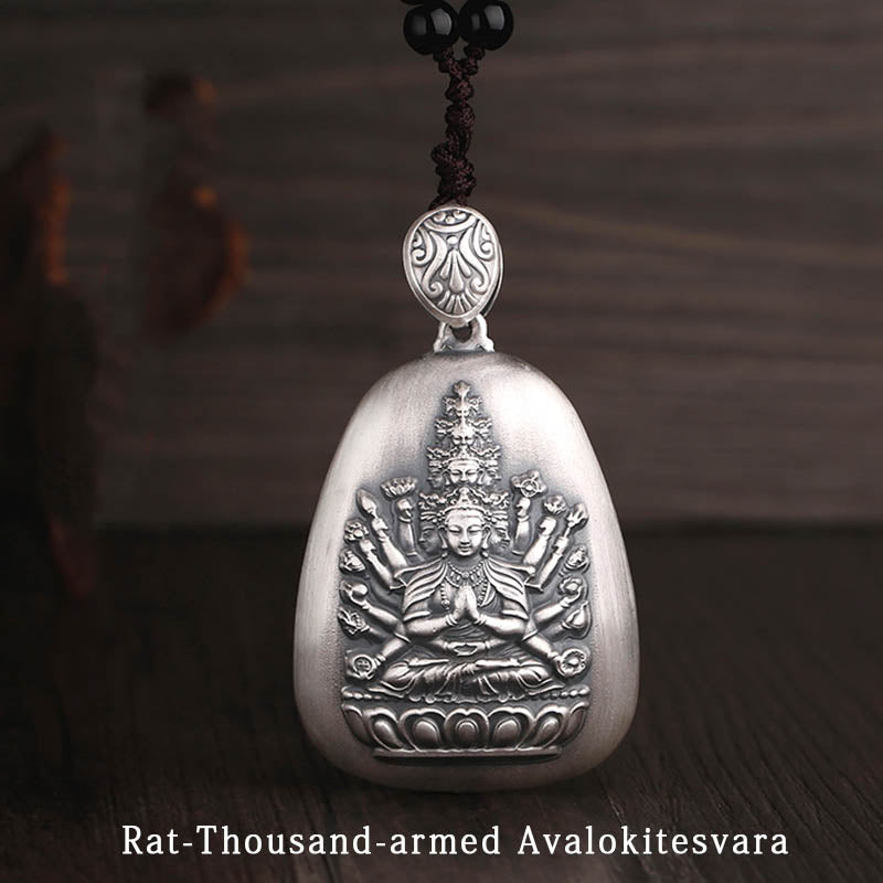 Collar con colgante de plata de ley 999 con Buddha Stones del zodíaco chino, corazón de Buda natal, Sutra grabado