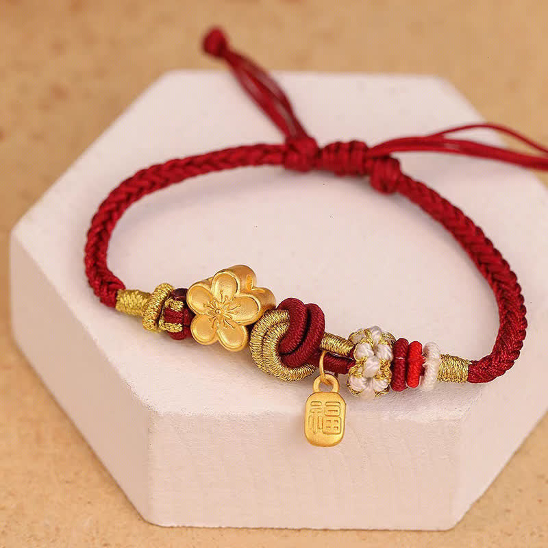 Pulsera de hilo rojo con Buddha Stones, flor de melocotón, amuleto de felicidad, suerte