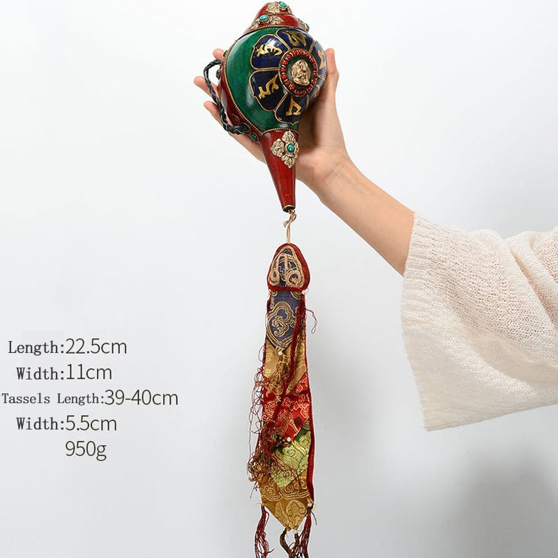 Tibetano hecho a mano Shankha Om Mani Padme Hum Buda Avalokitesvara turquesa Concha decoración positiva