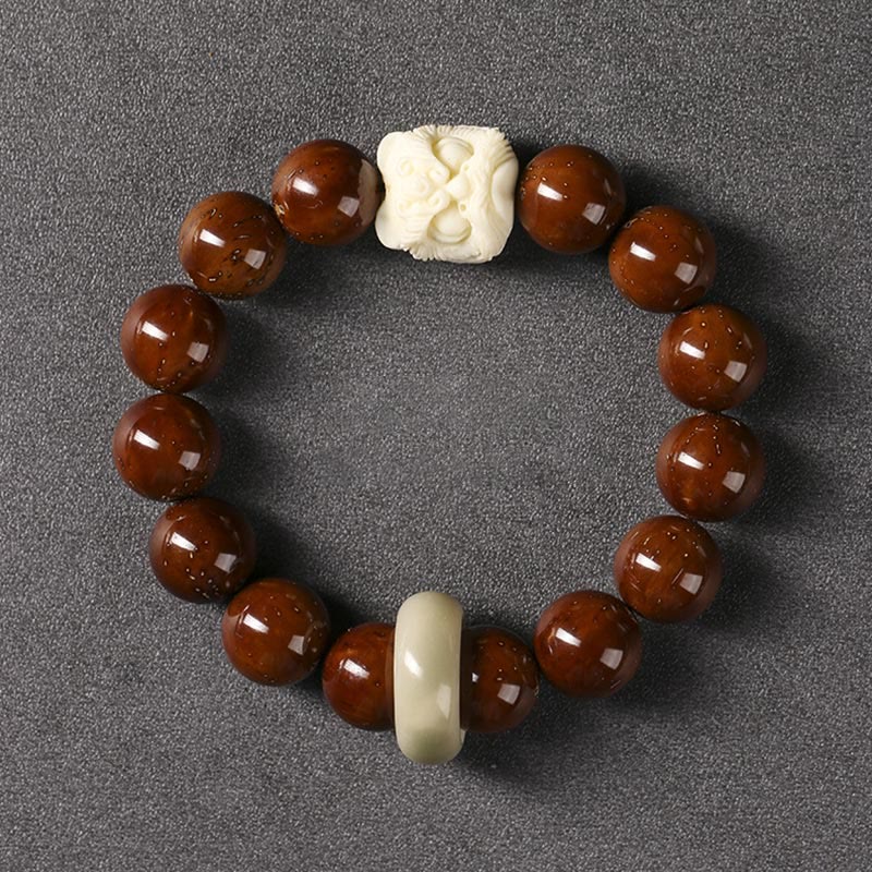Pulsera de sabiduría de león danzante con semillas de Bodhi moradas con Buddha Stones